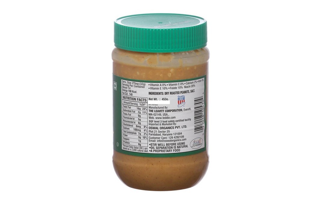 Teddie Smooth Old Fashioned All Natural Peanut Butter   Plastic Jar  453 grams